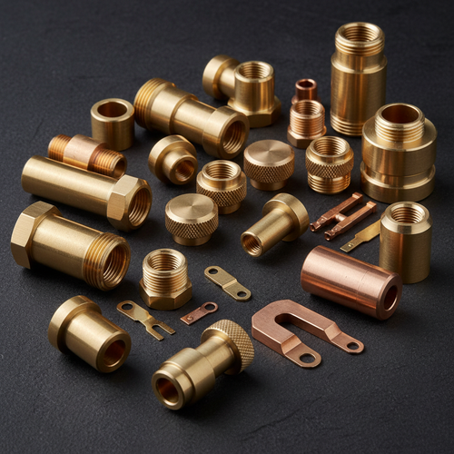 Collection of brass and copper CNC machined parts